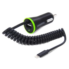 [UK Warehouse] HAWEEL 5V 2.1A 8 pin USB Car Charger with Spring Cable, Length: 25cm-120cm, For iPhone X, iPhone 8, iPhone 7 & 7 Plus, iPhone 6 & 6s, iPhone 6 Plus & 6s Plus, iPhone 5 & 5s & SE, iPad(Black)